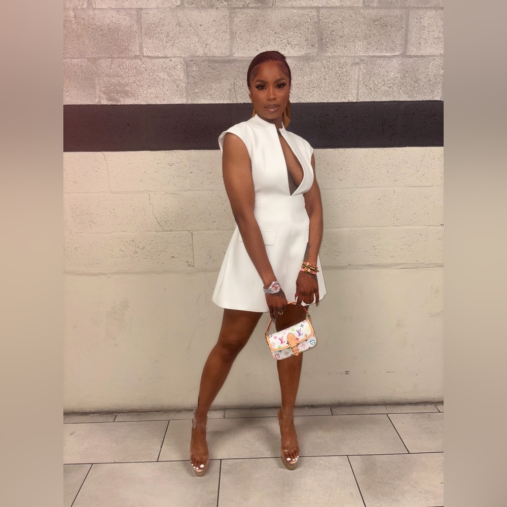 Cream A-Line Mini Dress with Plunge Neckline